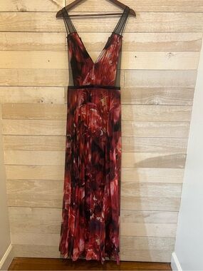 bebe Floral V-Neck Maxi Dress with Sheer Black Straps-Elegant Gown Dress